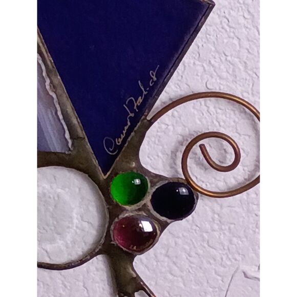 Caruso & Foschi Designs Signed Stained Glass, Natural Stone, Copper Suncatcher - Picture 6 of 16